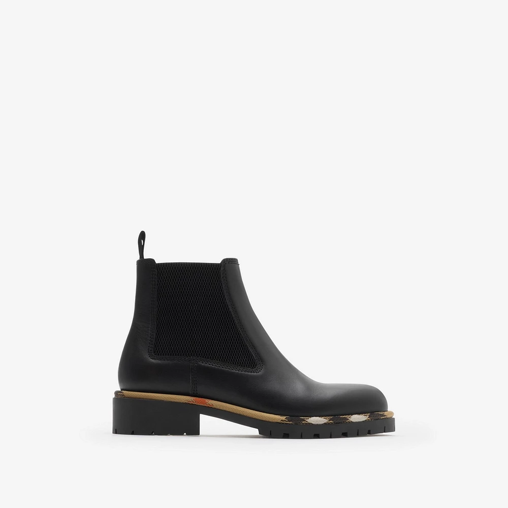 Leather Gravel Chelsea Boots in Black - Women | Burberry® Official