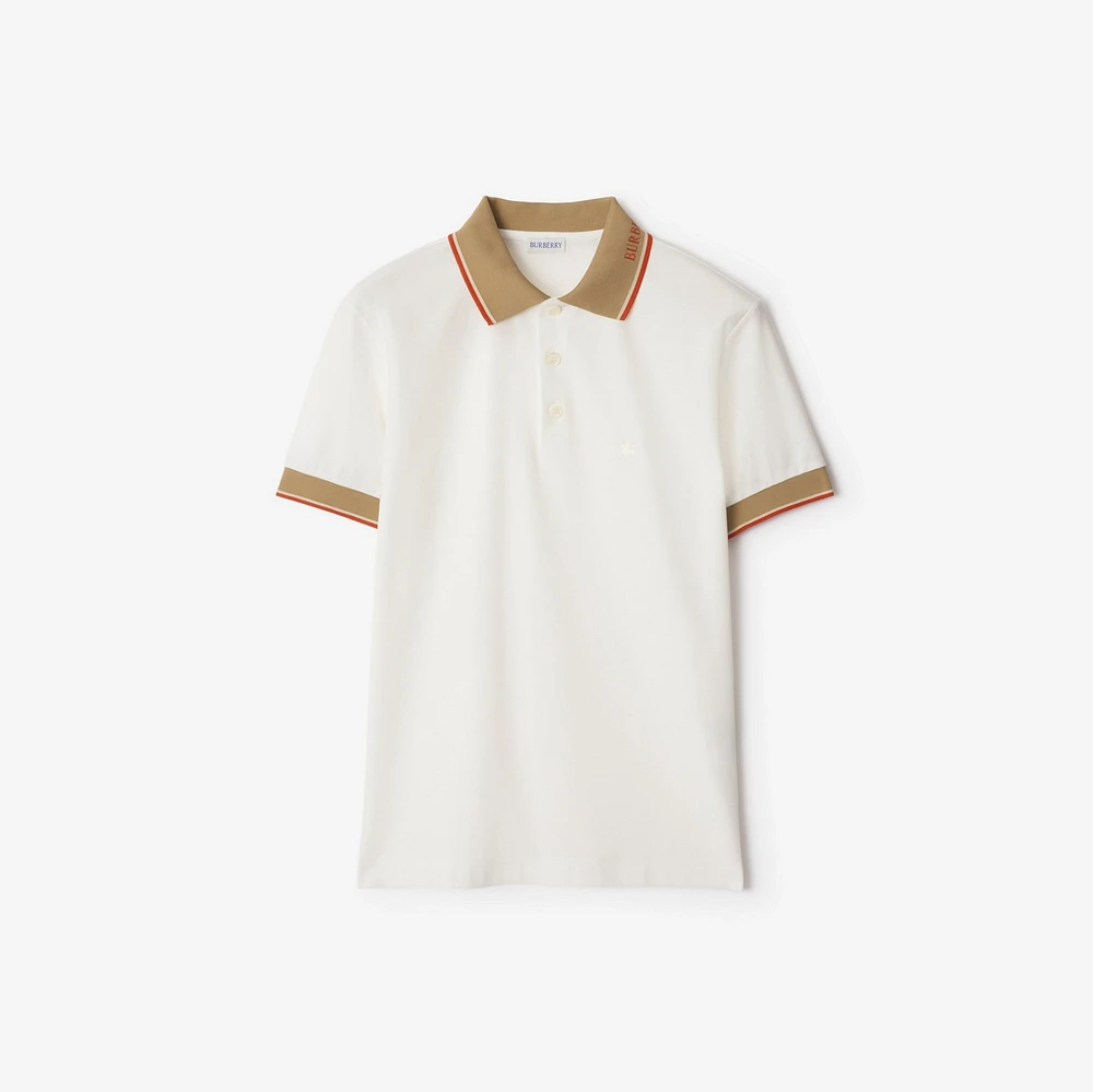 Logo Collar Cotton Polo Shirt in Chalk white - Men | Burberry® Official