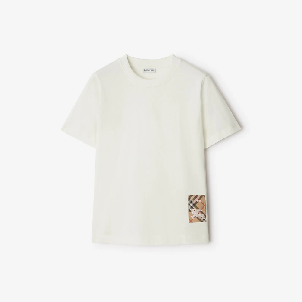 Check Label Cotton T-shirt in Chalk - Women | Burberry® Official
