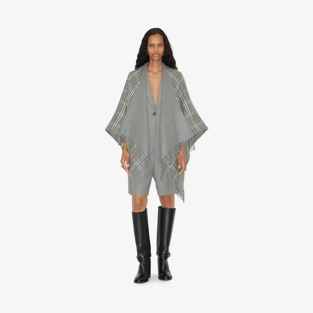 Check Wool Reversible Cape in Grey | Burberry® Official