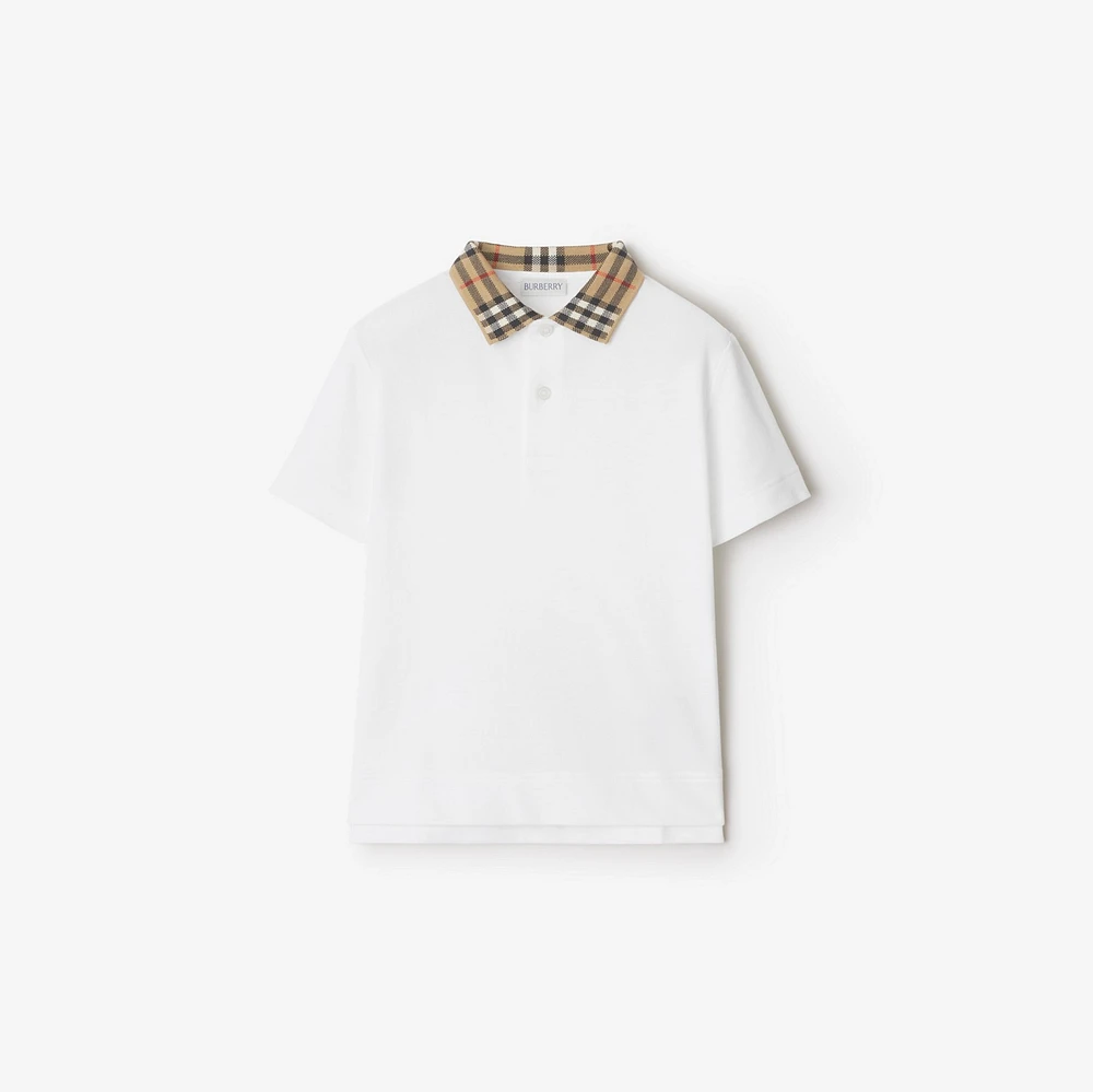 Check Collar Cotton Polo Shirt in White | Burberry® Official