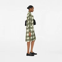 Ribbon Check Silk Dress in Swamp - Women | Burberry® Official