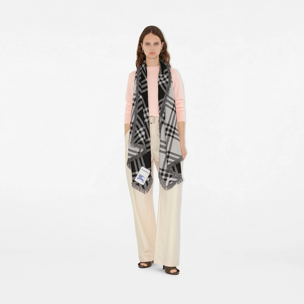 Wide Check Wool Silk Scarf in Black/calico | Burberry® Official