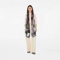 Wide Check Wool Silk Scarf in Black/calico | Burberry® Official