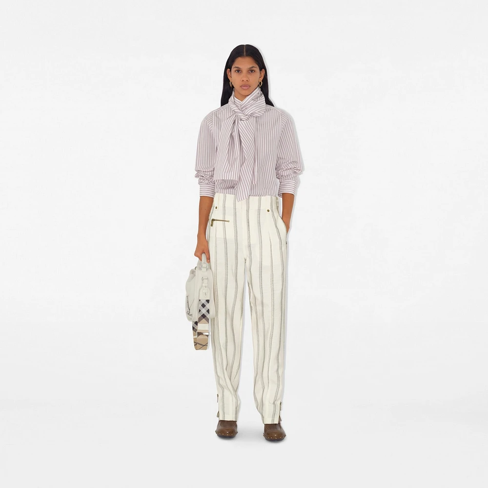 Striped Silk Blend Tailored Trousers in Cream/black - Women | Burberry® Official