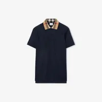 Check Collar Cotton Polo Shirt in Smoked navy - Men | Burberry® Official