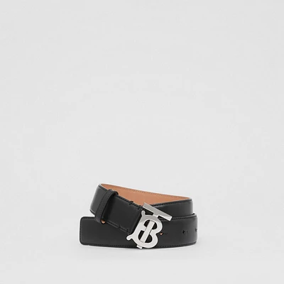Monogram Motif Leather Belt in Black/palladium Grey - Women | Burberry® Official