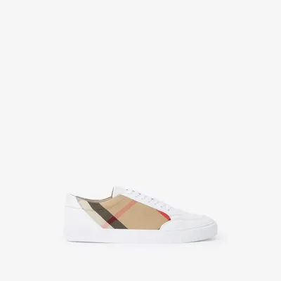 Check and Leather Sneakers in Optic white - Women | Burberry® Official