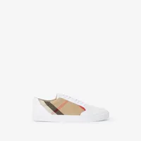 Check and Leather Sneakers in Optic white - Women | Burberry® Official