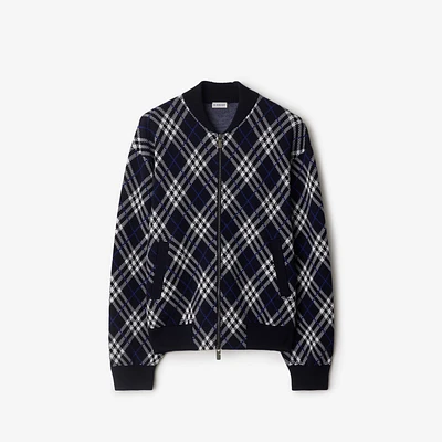 Check Wool Blend Bomber Jacket in Ink blue - Men | Burberry® Official