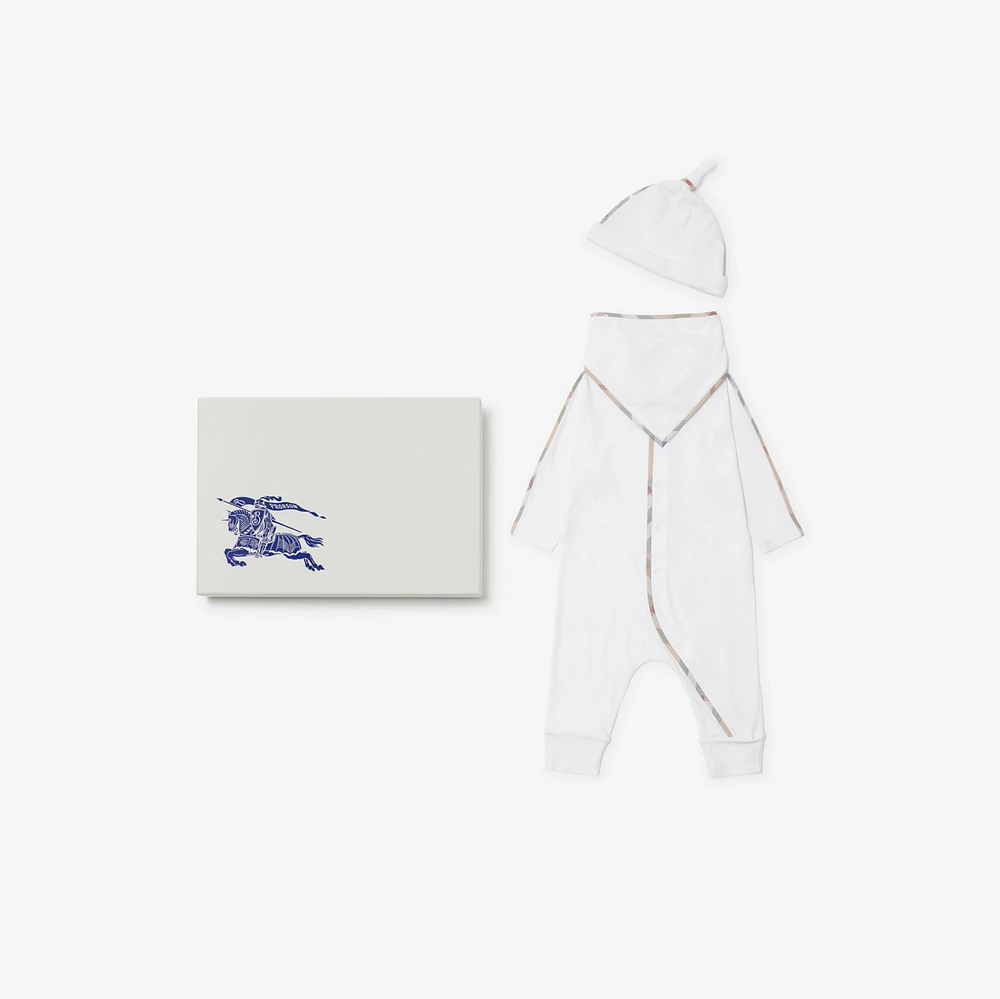 Stretch Cotton Three-piece Baby Gift Set in White - Children | Burberry® Official