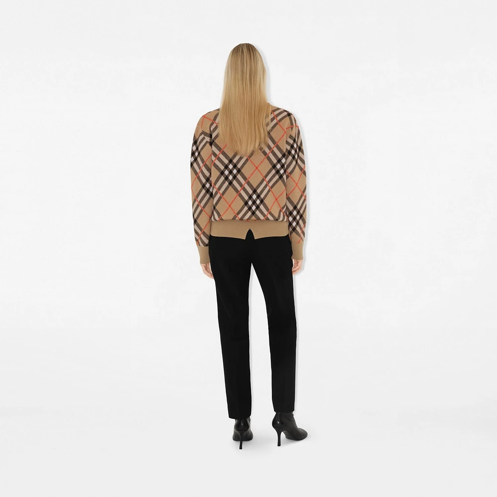 Check Wool Mohair Blend Sweater in Sand - Women, Nylon | Burberry® Official