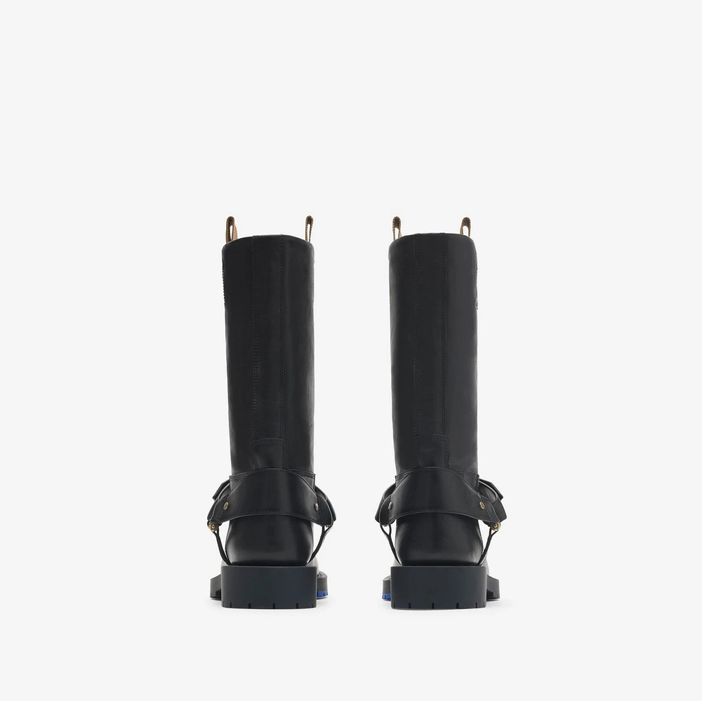 Leather Soft Saddle Low Boots​ in Black - Women | Burberry® Official