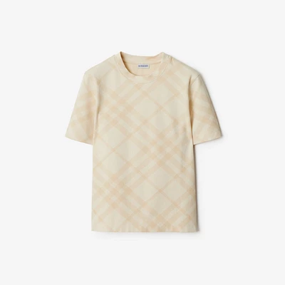 Check Stretch Cotton Blend T-shirt in Beach - Women | Burberry® Official