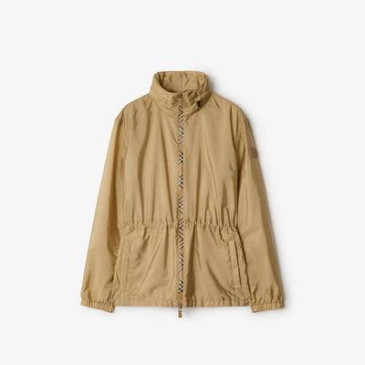Check Trim  Short Nylon Parka in Flax - Women | Burberry® Official