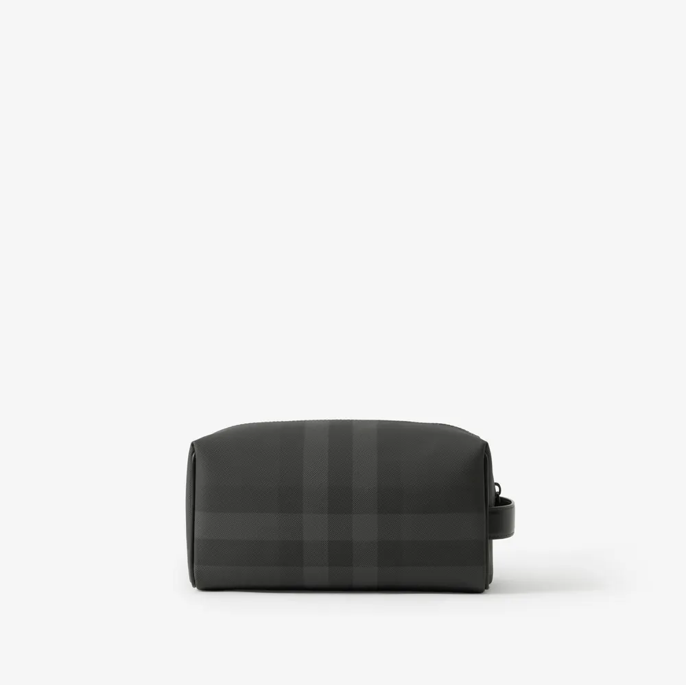 Check and Leather Travel Pouch in Charcoal - Men, Canvas | Burberry® Official