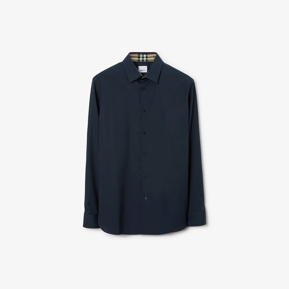 Slim Fit Stretch Cotton Shirt in Navy