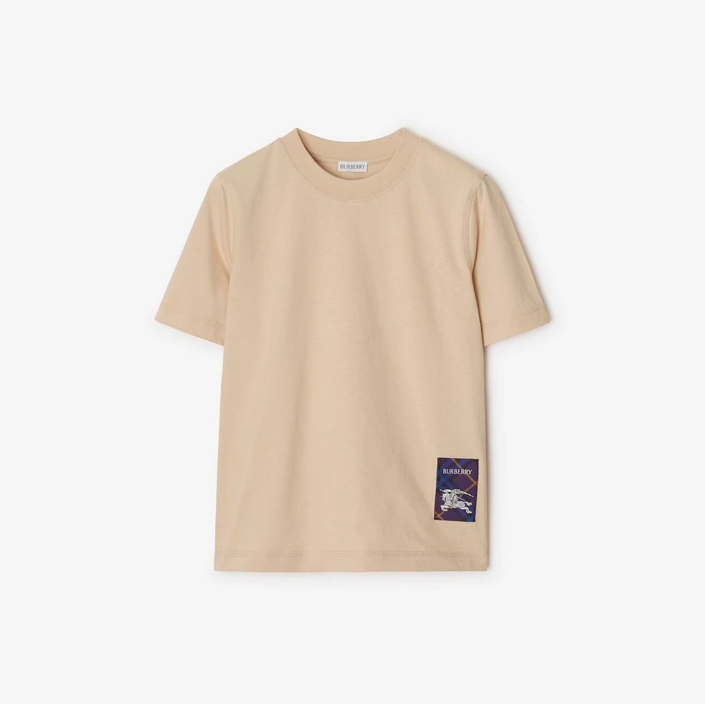 Check Label Cotton T-shirt in Teacup - Women | Burberry® Official