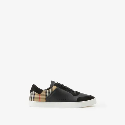 Leather, Suede and Check Sneakers in Black/archive beige - Men | Burberry® Official