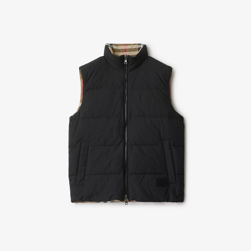 Reversible Check Nylon Puffer Gilet in Black - Men | Burberry® Official