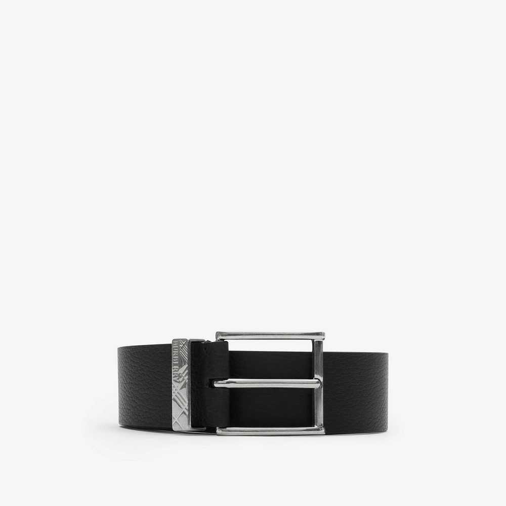 Leather Engraved Check Belt in Black - Men | Burberry® Official