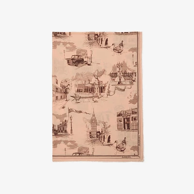 London Landmarks Wool Silk Scarf in Sepia | Burberry® Official