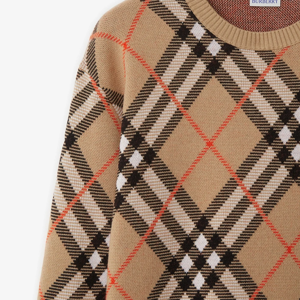 Check Wool Mohair Blend Sweater in Sand - Women, Nylon | Burberry® Official