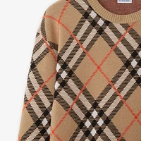 Check Wool Mohair Blend Sweater in Sand - Women, Nylon | Burberry® Official