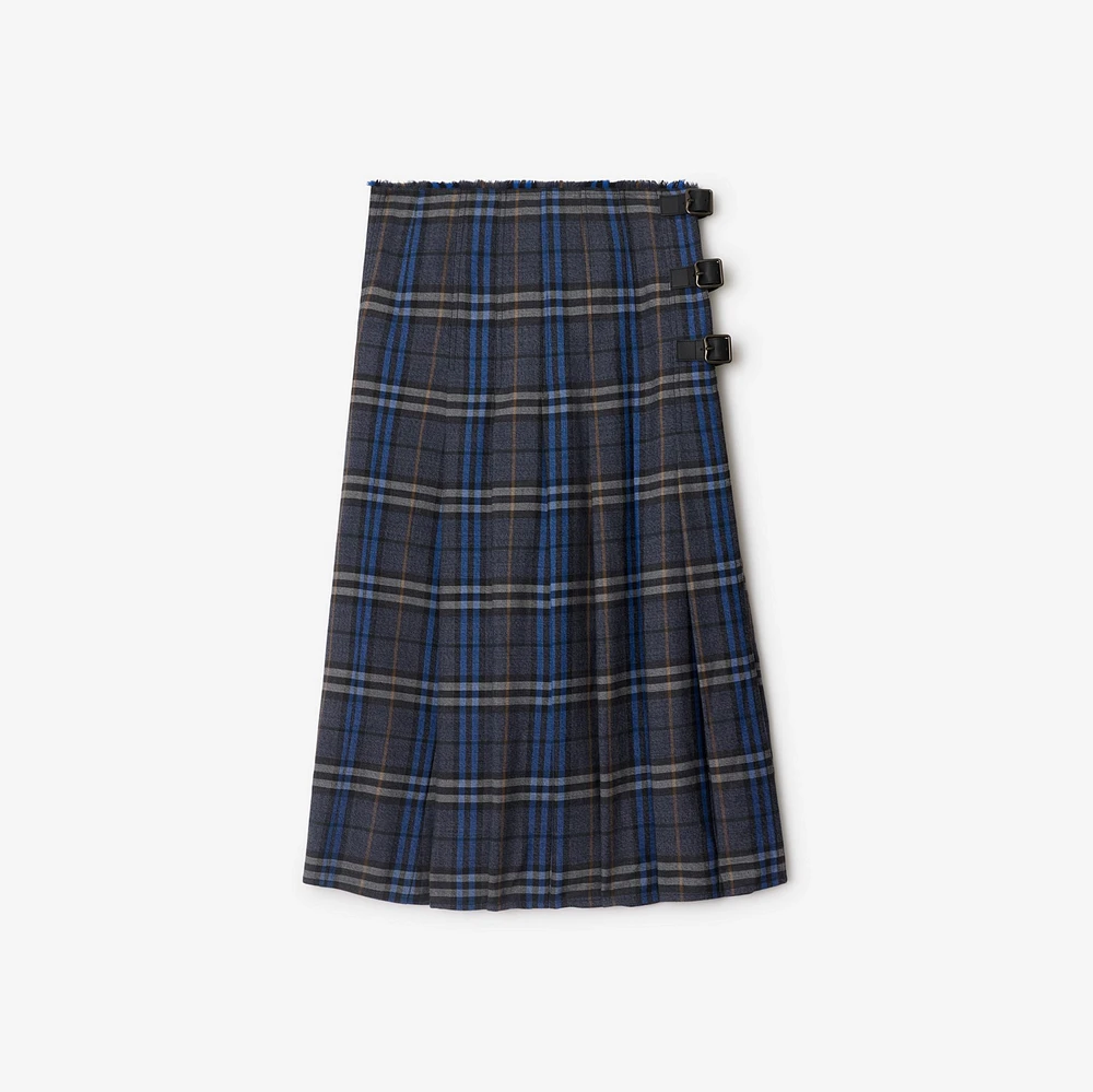 Check Wool Midi Kilt in Bright oxford blue/light granite - Women | Burberry® Official