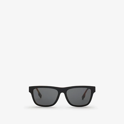 Check Rectangular Sunglasses in Black/beige Grey - Men | Burberry® Official