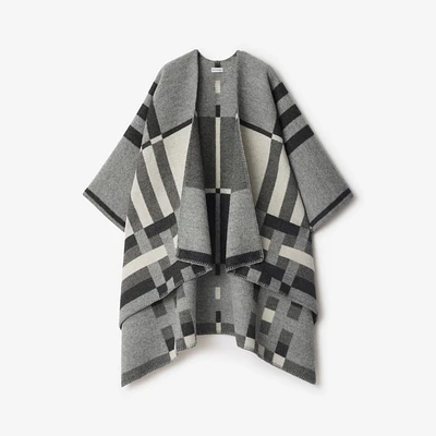 Colour Block Check​ Wool Cape in Chalk | Burberry® Official
