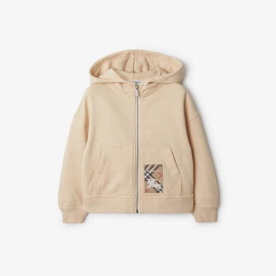 Check Label Cotton Zip Hoodie in Calico | Burberry® Official