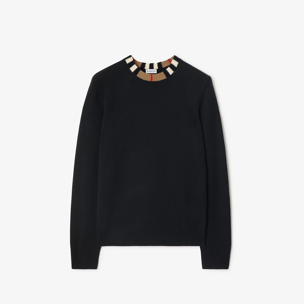 Icon Stripe Trim Wool Cashmere Sweater in Black - Men | Burberry® Official