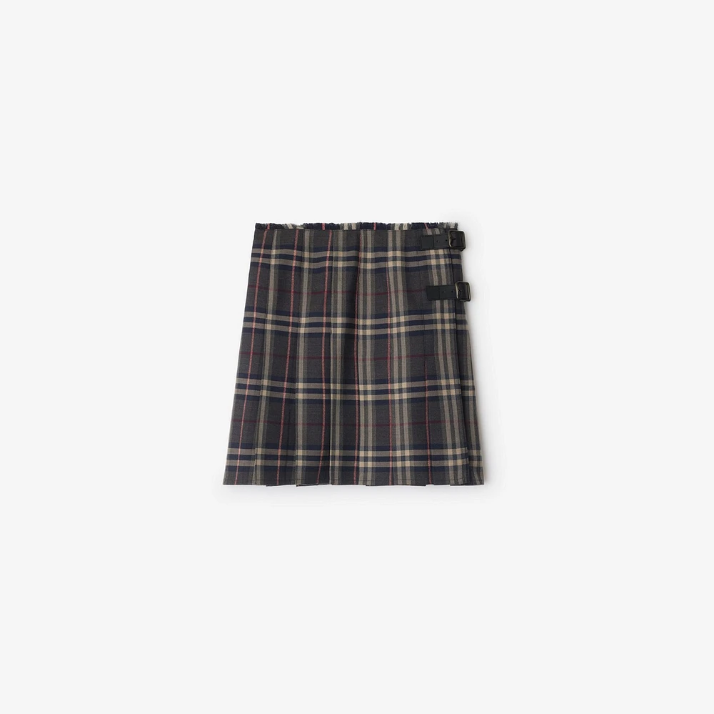 Check Wool Mini Kilt in Fig/black amethyst - Women | Burberry® Official