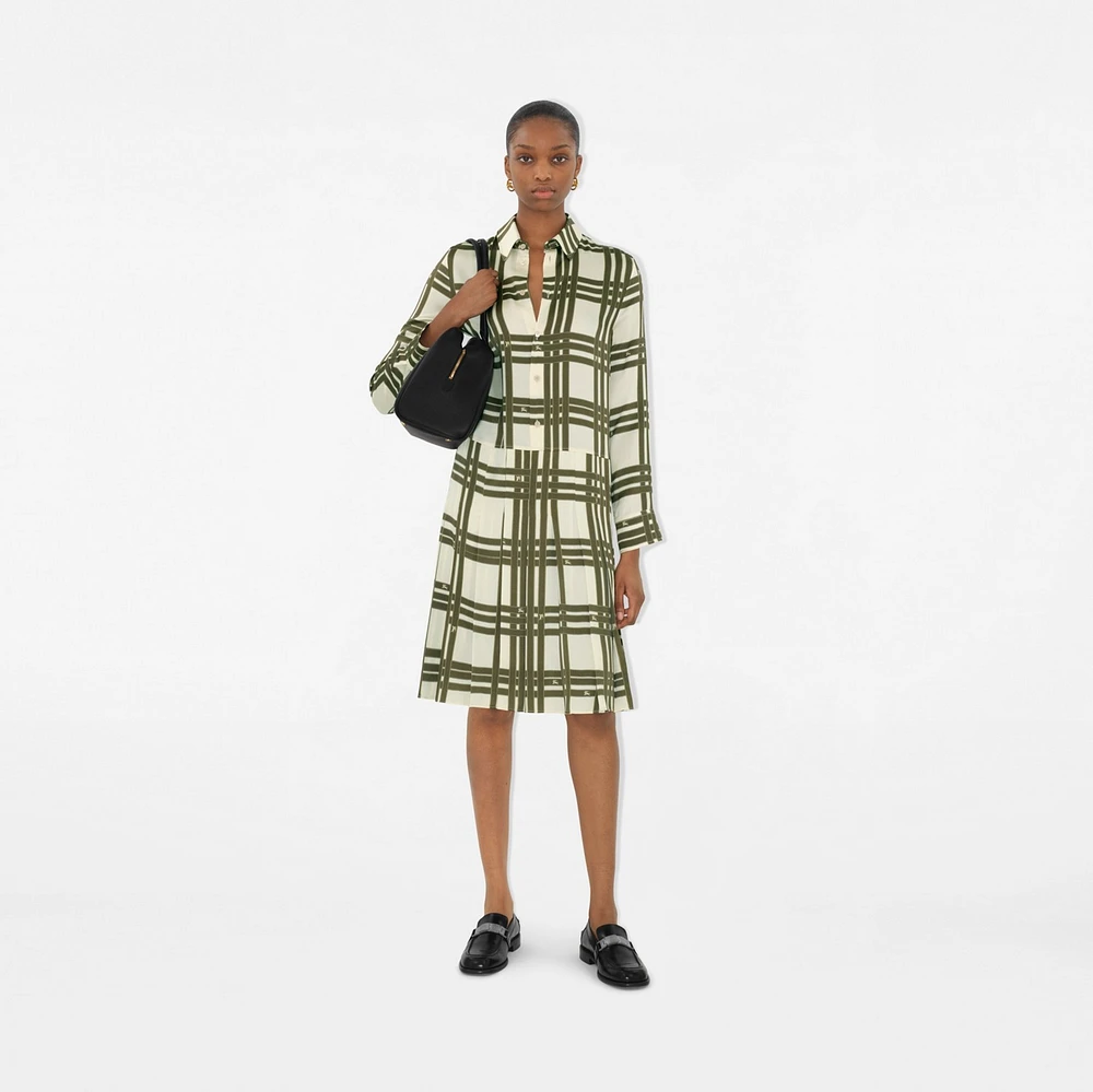Ribbon Check Silk Dress in Swamp - Women | Burberry® Official