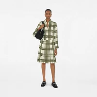 Ribbon Check Silk Dress in Swamp - Women | Burberry® Official