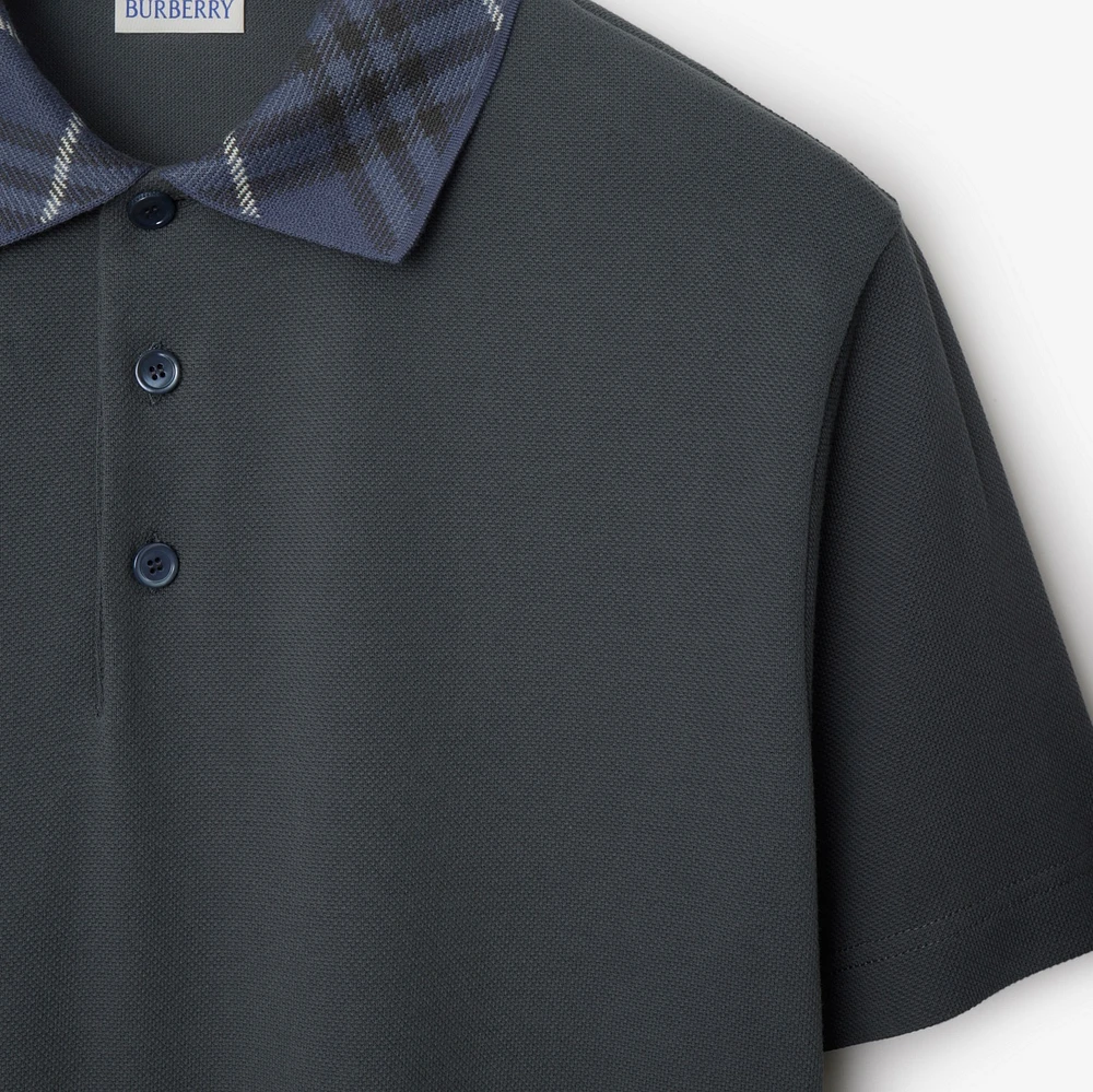 Check Collar Cotton Polo Shirt in Magnet - Men | Burberry® Official