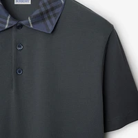 Check Collar Cotton Polo Shirt in Magnet - Men | Burberry® Official