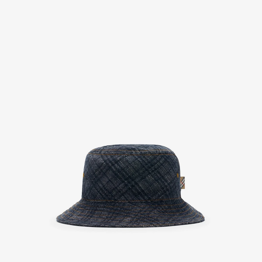 Check Denim Bucket Hat in Indigo - Men | Burberry® Official