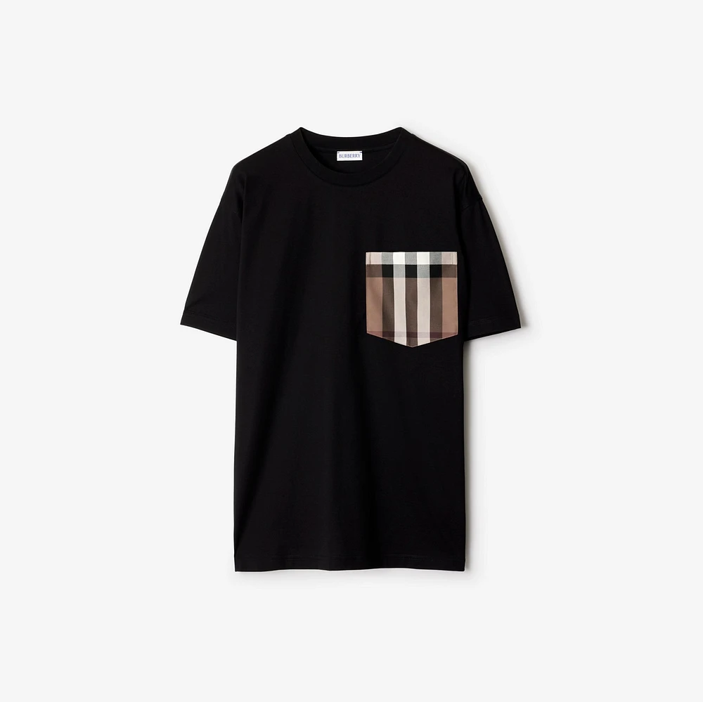 Check Pocket Cotton T-shirt in Black - Women | Burberry® Official