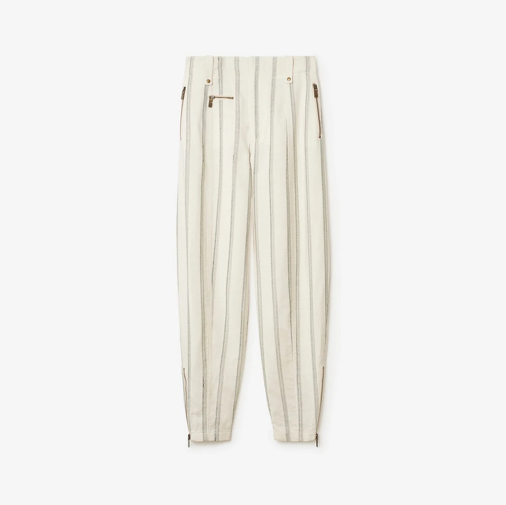 Striped Silk Blend Tailored Trousers in Cream/black - Women | Burberry® Official