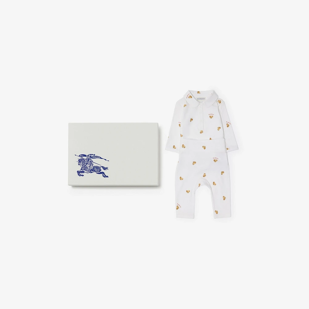 Thomas Bear Stretch Cotton Two-piece Baby Gift Set in White - Children | Burberry® Official