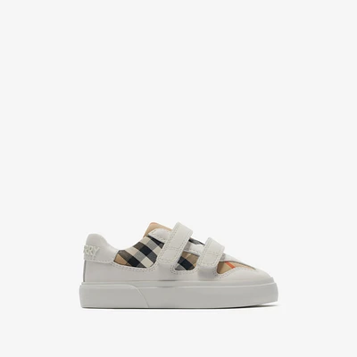 Check and Leather Sneakers in Sand