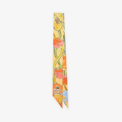 Skinny Highgrove Cascading Flowers Silk Scarf in Buttermilk | Burberry® Official