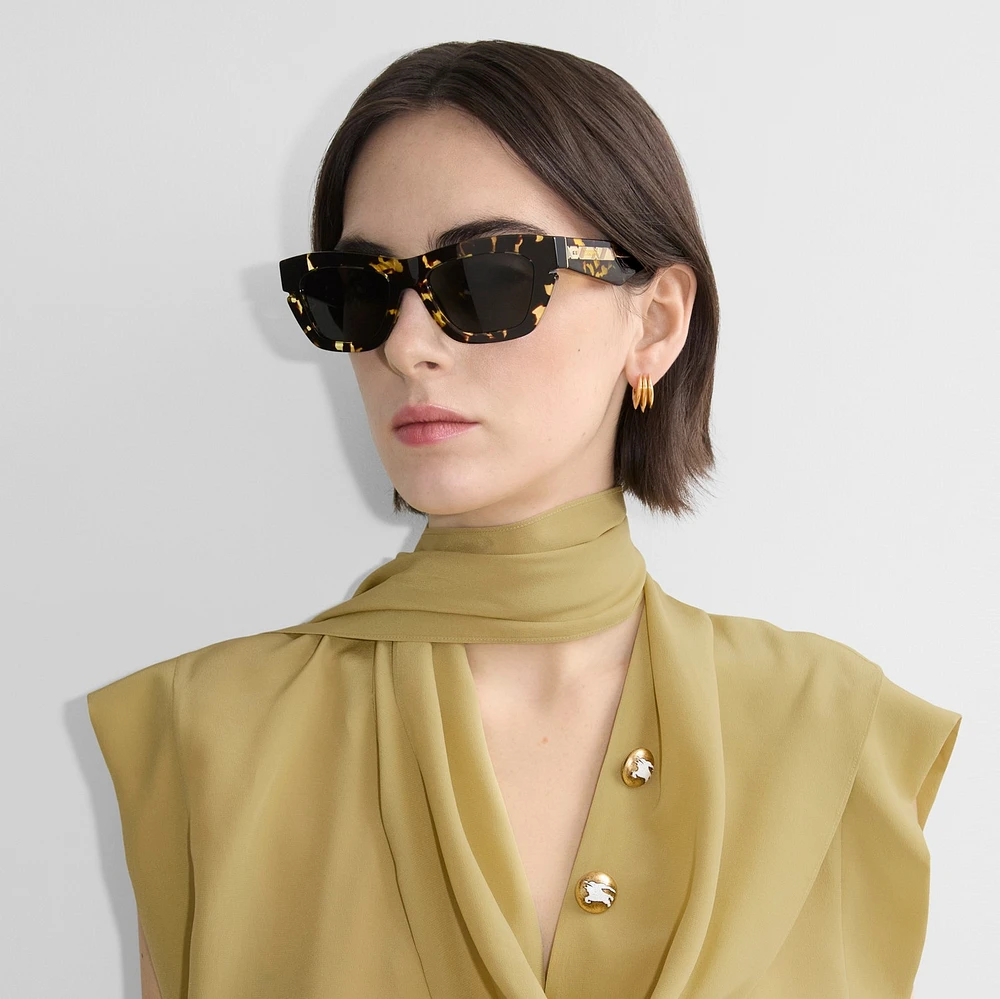 Inlaid Check Cat-eye Sunglasses​ in Bright tortoiseshell - Women | Burberry® Official