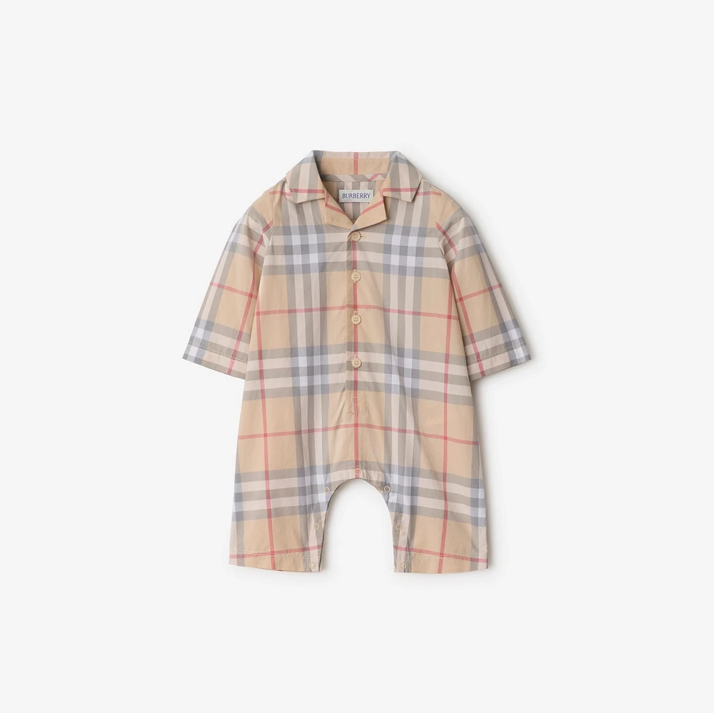 Check Cotton Jumpsuit in Pale stone - Children | Burberry® Official