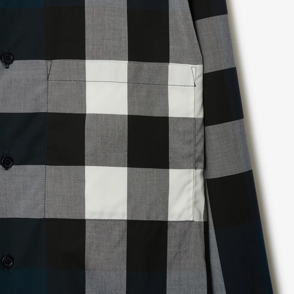 Slim Fit Check Cotton Shirt in Navy