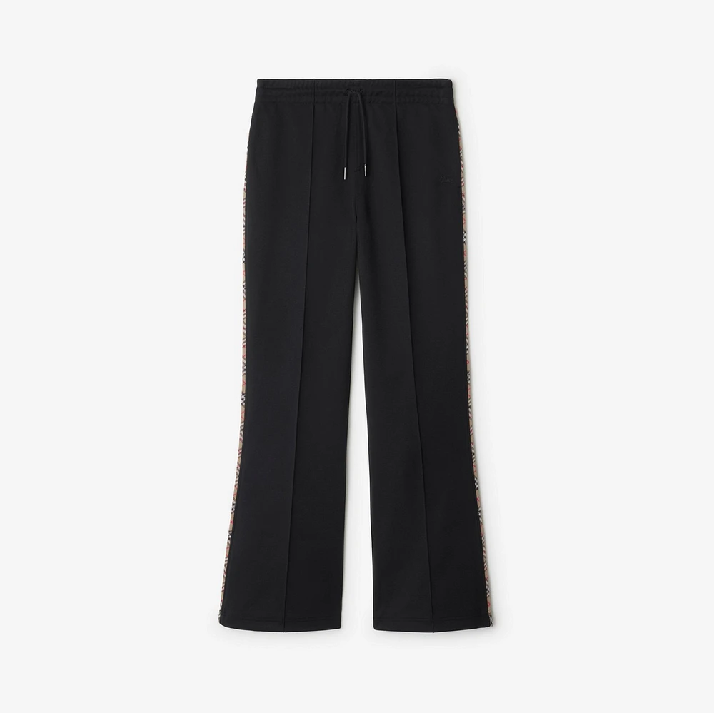 Check Trim Cotton Blend Track Pants in Black - Women | Burberry® Official