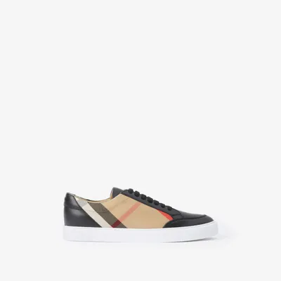 Check and Leather Sneakers in Black - Women | Burberry® Official