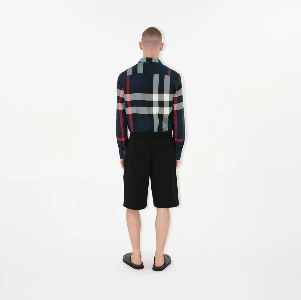 Slim Fit Check Cotton Shirt in Navy